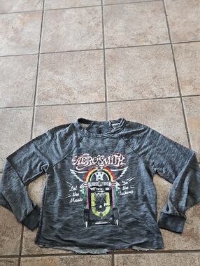 Aerosmith  Charcoal Graphic Pullover with Black Print